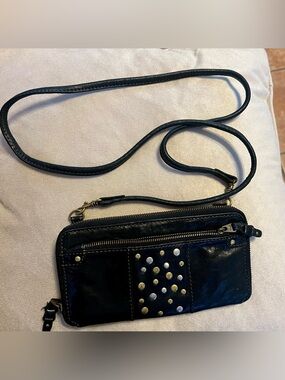 Fossil Black Studded Leather Crossbody Purse